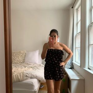 Black floral strapless romper